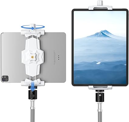 iPadと携帯電話の三脚マウントアダプター、ボールヘッド付き、三脚用iPadホルダー、360度回転可能なタブレットクランプマウントは、iPad Pro 12.9、iPad Air Mini 3 4、Galaxy5.3-10.6インチ)に適合