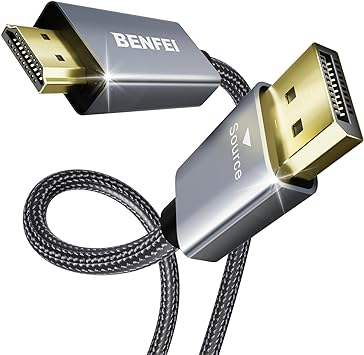 BENFEI 4K DisplayPort - HDMI 0.9m ケーブル [アルミニウム シェル、ナイロン編組]、単方向 DP 1.2 コンピューター to HDMI 1.4 スクリーン ケーブル HP、Tオス-オス 、逆方向に非対応）