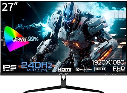 JAPANNEXT 27インチIPSフルHDパネル搭載240Hz対応ゲーミングモニター JN-IPS27FHDR240-N HDMI DP