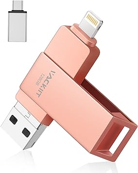 Vackiit 【MFi認証取得】iPhone用USBメモリー 128GB USBフラッシュドライブ 高速USB 3.0 フラッシュメモリー スマホ データ保存 写真 バックアップ lightningコネクタ搭/7/8 などに対応（ピンク）