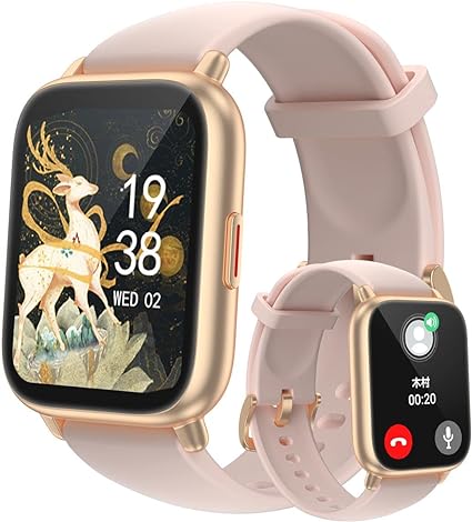 RUIMEN スマートウォッチ 通話機能付き レディース Smart Watch iPhone アンドロイド対応 女性生理周期管理 歩数計 腕時計 着信通知 睡眠管理 懐中電灯 天気予報 音楽制御 消費カロリー 日本語説明書 交換バンド付属