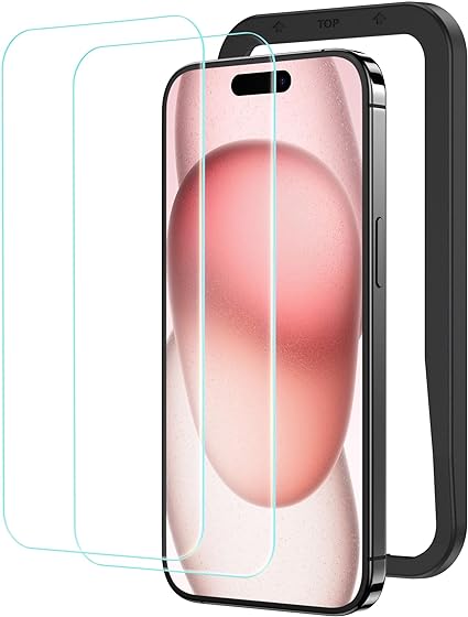 NIMASO ガラスフィルム iPhone15用強化ガラス 保護フィルム ガイド枠付き 2枚セット アイフォン 15（6.1インチ）対応 NSP23H69