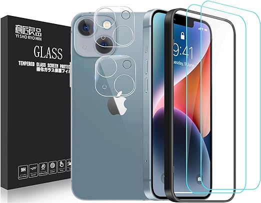 【目に優しい! 4枚入り】iPhone15ガラスフィルム ブルーライトカット 2枚+レンズフィルム2枚 6.1インチ 国産AGCガラス使用 極薄 気泡なし 硬度9H 液晶保護 ラウンドエッジ ゴリラガラス アイド枠付き ブルーライトカット)