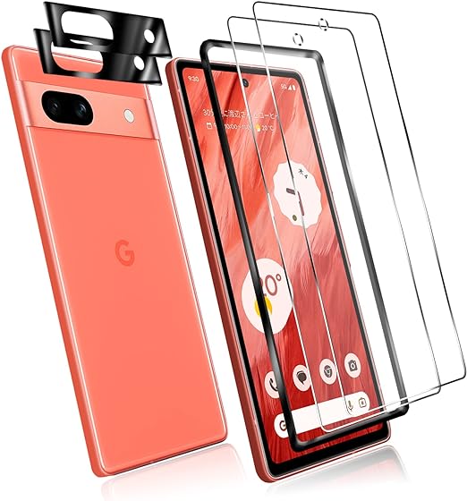 Google Pixel 7a ガラスフィルム 【ガイド枠付き】指紋認証対応√ 2*強化ガラス 2*カメラフィルム 液晶 ガラス 超薄型 pixel 7a フィルム保護フィルム Pixel 7A 日本旭硝子素材交換可能】付属日本語取扱説明書