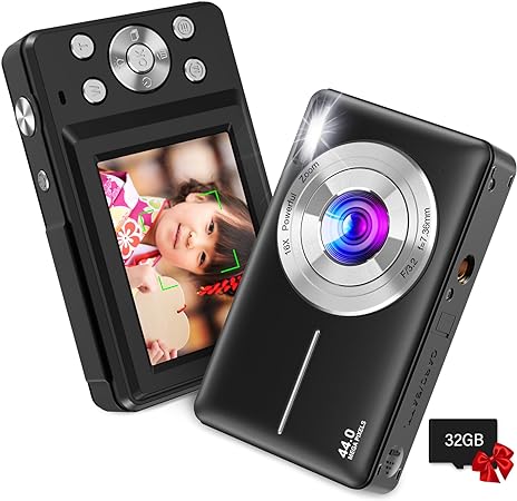 Nsoela デジタルカメラ デジカメ 32GBマイクロSDカード付き キッズカメラ 子供用カメラ FHD 1080P 44MP コンパクトvlogカメラ 16倍デジタルズーム 軽量 携帯便利 ミニカメラ 小型2GBマイクロSD…
