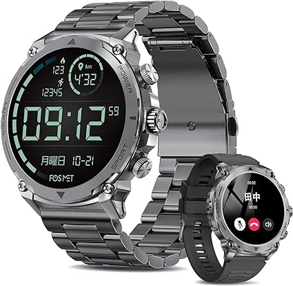 FOSMET LGW6 スマートウォッチ 丸型 メンズ 1.43インチAMOLEDディスプレイ iPhone アンドロイド対応 HDゴリラガラス Bluetooth5.3 通話機能付き smart watch 取得済 (ブラック)
