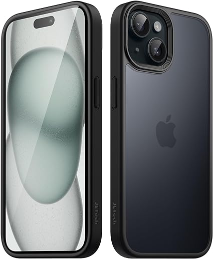 JEDirect マットケース iPhone 15 6.1インチ用 耐衝撃性ミリタリーグレードの落下防止 つや消しの半透明の背面電話カバー 指紋防止 (ブラック)
