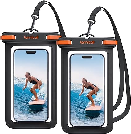 【2枚セット】 Lamicall スマホ 防水 ケース 4-7インチ IPX8 : 海 プール すまほ ぼうすい カバー スマフォ アイホン 携帯 けいたい 水中 撮影 顔認証 通話 首かけ 海水浴 水泳 潜水a android に対応 黒