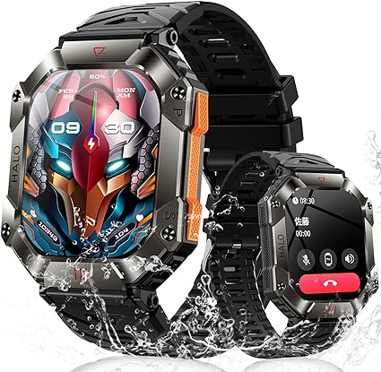 スマートウォッチ スポーツウォッチ　2023新登場 軍用規格 2インチ大画面　smart watch iphone対応＆アンドロイド対応 Bluetooth5.2通話機能付き IP68防水防塵耐衝撃 650mA説明書付き ギフト プレゼント