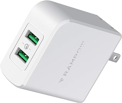 Rampow USB急速充電器 android 充電器【39W/QC 3.0対応/2ポート/PSE認証済】usb 充電器 折りたたみ式プラグ搭載 iPhone/iPad/Galaxy S9/ Xperia XZ 充電器 海外旅行(ホワイト)