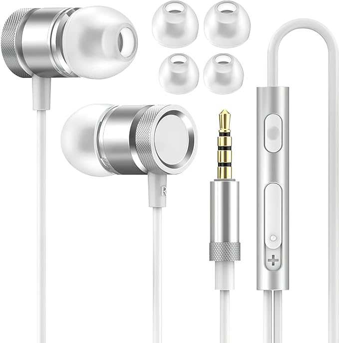 イヤホン 有線 3.5mm マイク付き HIFI音質 重低音 音量調整 リモコン付き ノイズ遮断 通話可能 高遮音性 音漏れ防止 テレワーク 在宅勤務 会議 Switch/PS4/ZOOM/YouTube/PCャック必要）対応 （シルバー）