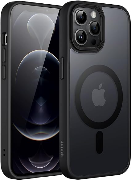 JEDirect iPhone 12 Pro Max 6.7インチ用 (12ProMax) マグネット ケース MagSafeに対応 半透明のマット背面 薄型 耐衝撃 カバー (ブラック)