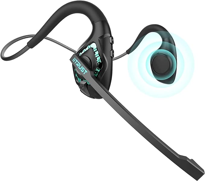 iitrust Earaku Bluetooth ヘッドセット 日本語音声ガイドBluetooth 5.2 通話専用 マイク付き 耳を塞がない ワイヤレス ブルートゥース ENCノイズキャンセリング オープンレワークなどに適用【枠ブルー】