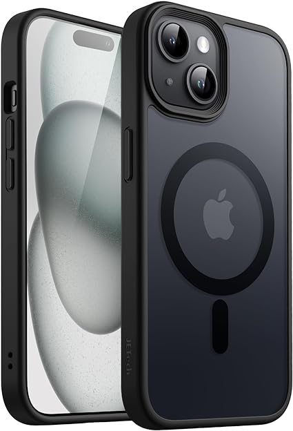 JEDirect iPhone 15 6.1インチ用 マグネット ケース MagSafeに対応 半透明のマット背面 薄型 耐衝撃 カバー (ブラック)