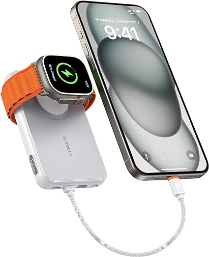 【2024業界初登場】モバイルバッテリー 軽量 小型10000mAhポータブル充電器 内蔵されたiPhoneからType Cへの双方向急速充電接続ケーブル iOS/USB-C入出力ポート搭載バッテリーパック Pd&Apple Watch対応