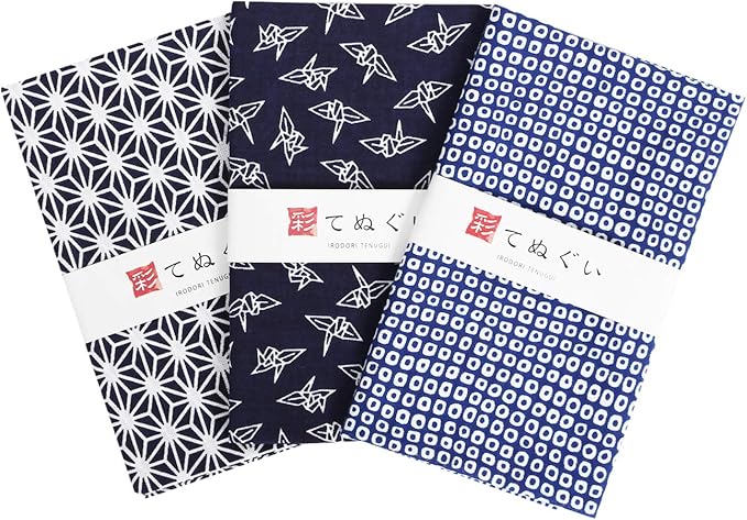 樂天商城 - 手ぬぐい（SICHI） 彩（irodori） 小紋手ぬぐい 紺Aセット 切りっぱなし 3枚組 約33×90cm