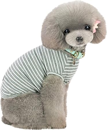 樂天商城 - 犬服 Tシャツ 夏用 犬の服 可愛い ストライプ ベスト ドッグウェア 中小型犬 猫 ペット服 春夏秋 お出かけ 散歩 (XL, グレー)