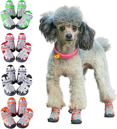 樂天商城 - 犬用靴 ドッグブーツ ドッグシューズ 犬用シューズ 犬靴 レインシューズ 肉球保護 滑り止め 汚れ防止 夜間反射テープ付き 小型犬 中型犬 通気 お出かけ お散歩 4個入り（レッド 5#）