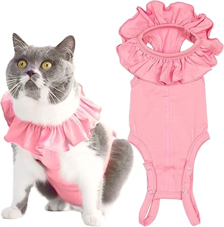樂天商城 - 術後服 猫 メス 雌 女の子 かわいい 保護服 術後ウェア エリザベスカラーの代わり カバー 避妊 離乳 舐め防止 通気 (S, ピンク)