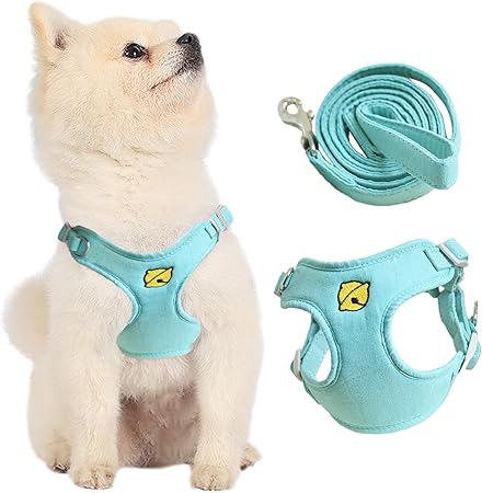 樂天商城 - ペット用ハーネス＆リードセット 犬 ハーネス 犬のリード ドッグウエア 胴輪 調節可能 お散歩 お外出 着脱簡単 小型犬 中型犬 大型犬（ライトブルー L）