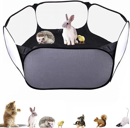 樂天商城 - ペット プレイ サークル 小動物フェンス アウトドア/室内 遊び用のサークル 折り畳式 小動物 メッシュ ケージフェンス 収納簡単 軽量 脱走防止 袋付き (ブラック)120cm
