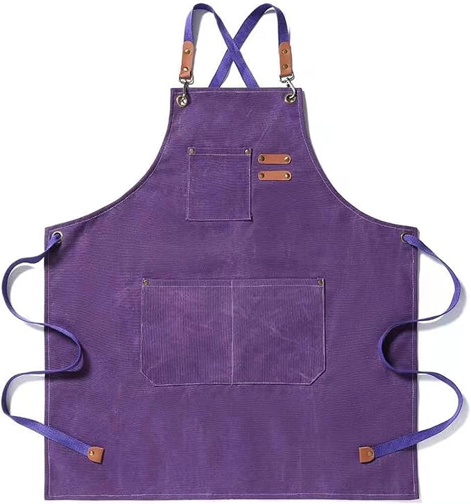 樂天商城 - エプロン 前掛け 作業用 キャンバス 厚手綿 10色展開 カフェエプロン DIY 職人ワーク フリーサイズ 男女兼用 (ライトパープル)