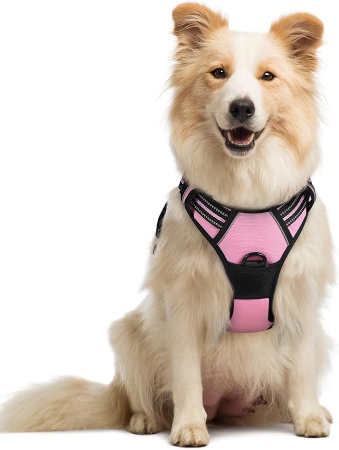 樂天商城 - 犬 ハーネス 小型犬 ソフト かわいい 犬用胴輪 引っ張り防止 負担が少ない首輪 サイズ調整可 夜間反射 抜けない 通気性 咳き込み防止 散歩 歩行補助 老犬介護 しつけ 運動向き 犬 中型犬 大型犬 柴犬 秋田犬 (ピンク M)