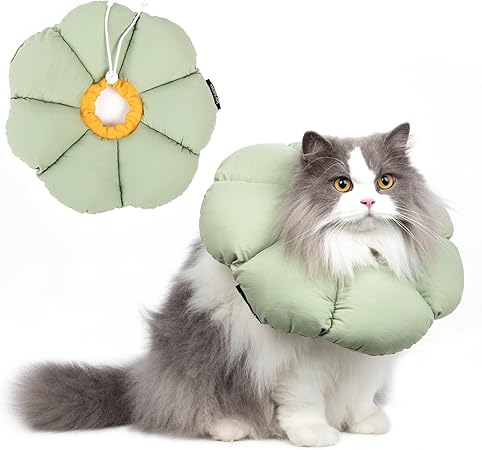 樂天商城 - エリザベスカラー 猫用 犬用 ソフト 防水 軽量 手術後傷口保護 舐め防止 引っ?き防止 視界や飲食を妨げない 可愛い緑の花の形 Sサイズ…