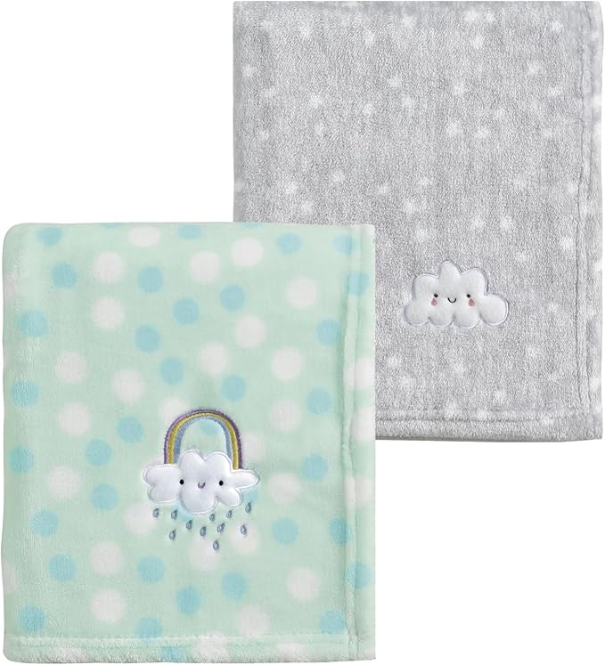 樂天商城 - 2枚セット 76 x 102 cm 可愛くて ふわふわ 暖かい ベビー毛布 乳幼児用 ベビーベッド・ベビーカー対応 - グレー クラウド + レインボー