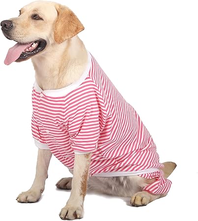 大型犬 中型犬 犬服 犬 犬の服 ドッグウェア Tシャツ パーカー 長袖 夏 春 秋 お出掛け お散歩 汚れ予防 抜け毛予防 通気性 可愛い （ピンクボーダー LL）