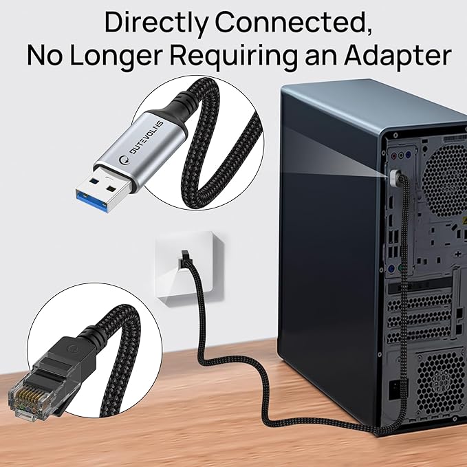 USB A to 有線LAN アダプターケーブル 1m、 1000Mbps 信号伝送編むイーサネットケーブル 、 Type-A to RJ45、 ギガビット 直接接続遅延なし，に適用Thunderbolt 3/4、ノー