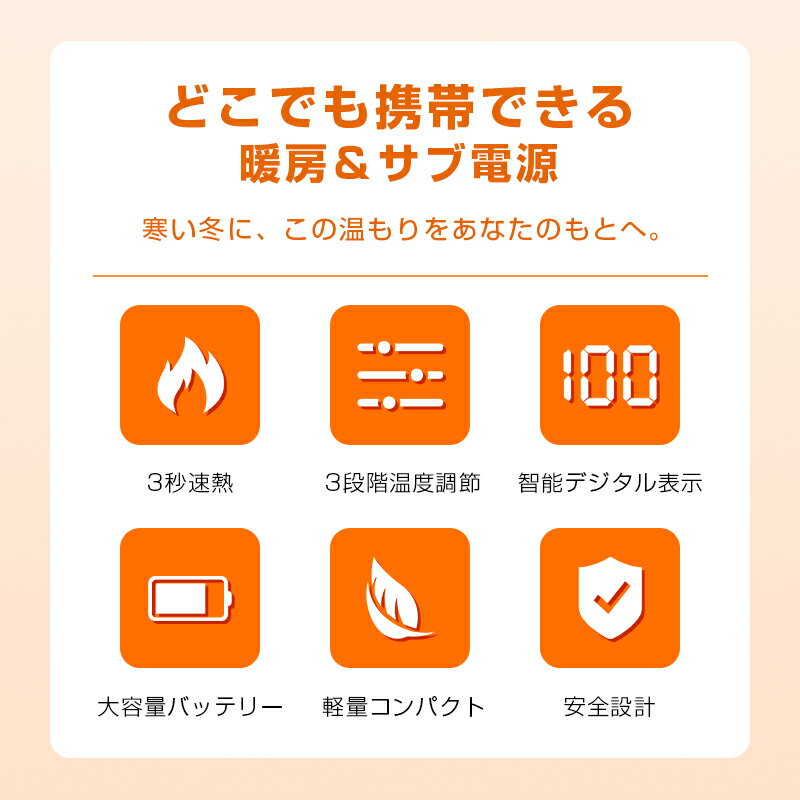 電気カイロ ハンドウォーマー モバイルバッテリー パワーバンク 充電式カイロ 6800mAh 大容量 2in1 3段階温度調整 繰り返し使える 軽量ポータブル 防寒 スマホ充電 あったかグッズ 長時間使用 小型 軽量 コンパクト 持ち運び便利 寒さ対策 【PL保険加入済み製品・安心】
