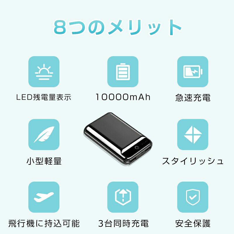 モバイルバッテリー 大容量 高品質 便利 急速充電 防災電源 軽量 極薄 ミニ オシャレ シンプル 安全 安定 互換性抜群 PSE認証 残量表示 10000mAh 5V/2.1A 3台同時充電 iPhone 17シリーズ対応 Type-CUSB入力 アンプ付き Android ゆうパケット 【PL保険加入済み製品・安心】 arcnova-10001544 アークノヴァ 楽天市場店 サンプル画像3