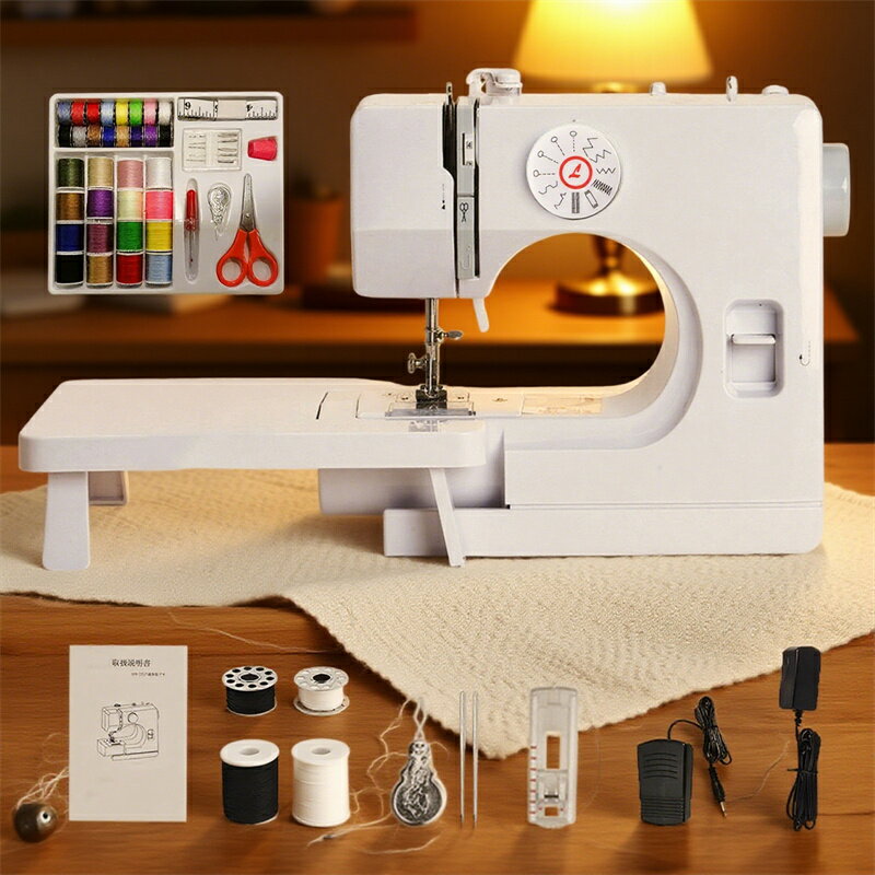 \初心者〜プロ ★2025年電動ミシン/【ワイドテーブル付き!豪華32点セット付き!】ミシン 初心者 コンパクト 電動ミシン 簡単 自動糸調子コンパクト ミシン...