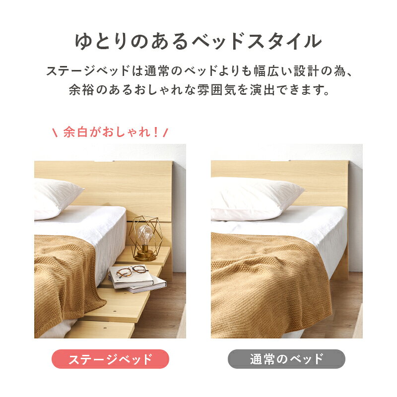 ステージベッド 棚 コンセント付き フレーム単品 一人暮らし すのこ ベッド おしゃれ シングル セミダブル ローベッド 頑丈 耐荷重350kg 幅120cm 幅140cm 木製 ロータイプ ベッドフレーム ロースタイル 北欧 arco [3]