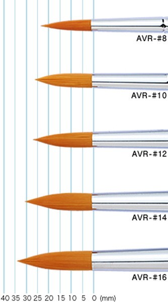 ターレンス油彩・アクリル画用筆ロングビジュアル筆 AVR筆（ポリエステル(PBT)・ラウンド）　 ポリエステル（PBT）を使用した油彩・アクリル用に適した筆です。天然の毛のように根元は太く毛先は細く丸みがあり、太さの異なる何種類もの毛を混毛してあり、非常に強く弾力性があります。 AVR-#10 穂先25×φ6mm　全長302mmJAN(EAN)コード：4901881469923沖縄県と一部離島へはお届けできません。