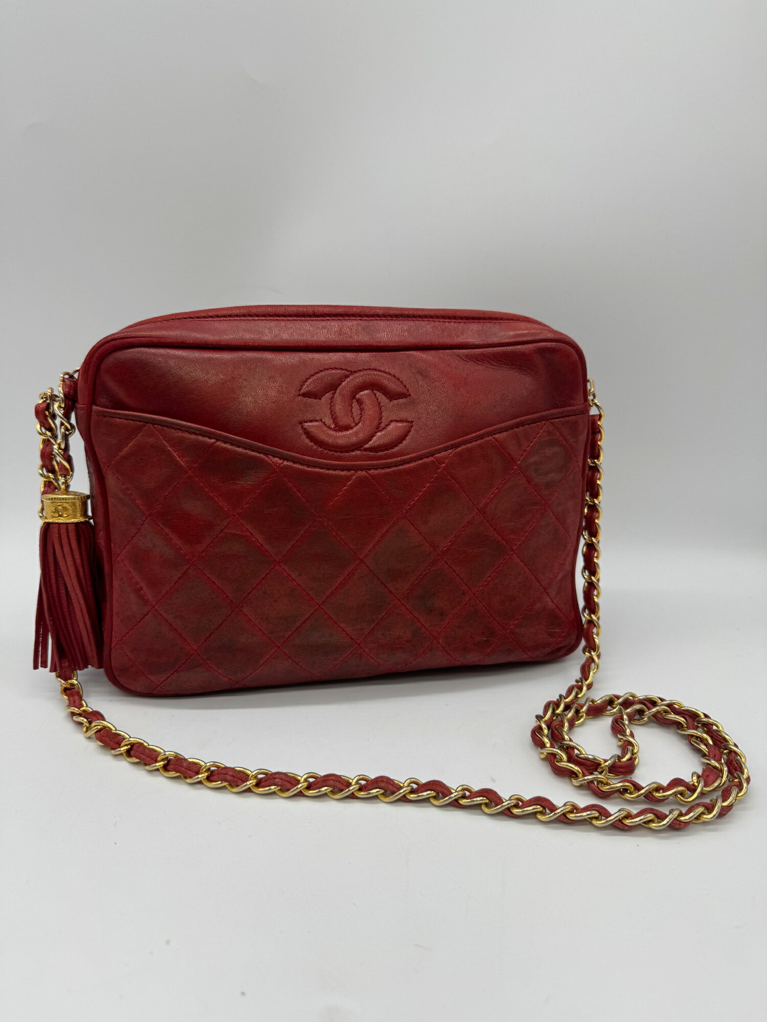 楽天市場】CHANEL 赤 フリンジ チェーンショルダーの通販