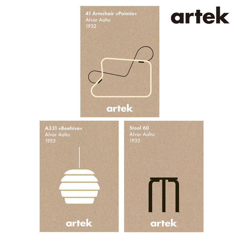 Artek (アルテック) ポスター 50×70cm おしゃれな北欧アート インテリア雑貨 パイミオ キキラウンジチェア ビーハイブ 壁 プレゼント 北欧を代表するアアルトデザイン 北欧スタイル 筒に入って発送 クーポン対象外