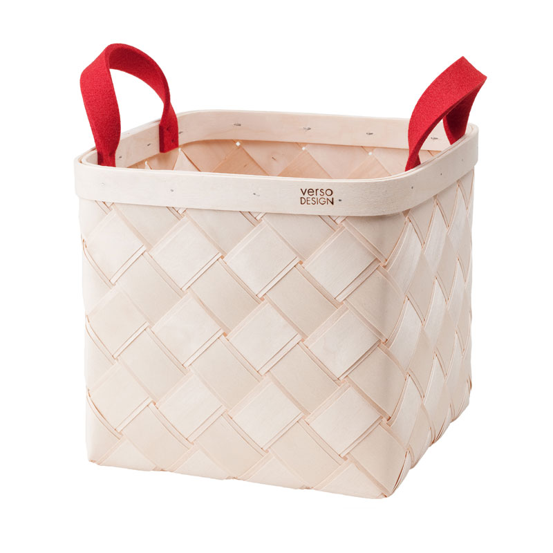 【年末年始セール SALE 50%OFF】Verso Design（ベルソデザイン）バスケット(M) LASTU レッド 収納バスケット フィンランドのナチュラルな白樺バスケット 北欧テイストのお部屋 北欧インテリア雑貨 かご カゴ おしゃれなキッチン雑貨にも 25×25×25cm 2