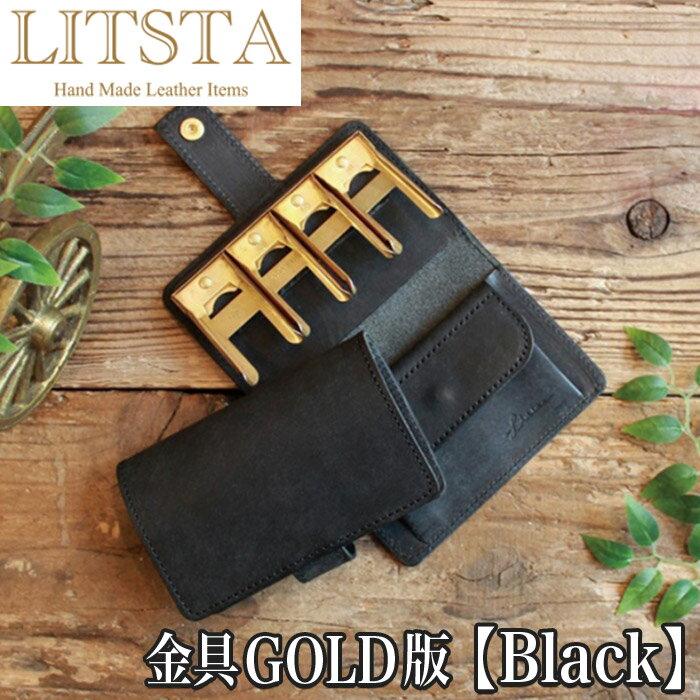 【クーポンあり】LITSTA リティスタ Coin Wallet 2 金具ゴールド Black ブラック | pueblo プエブロ コインクリップ付き コイン...