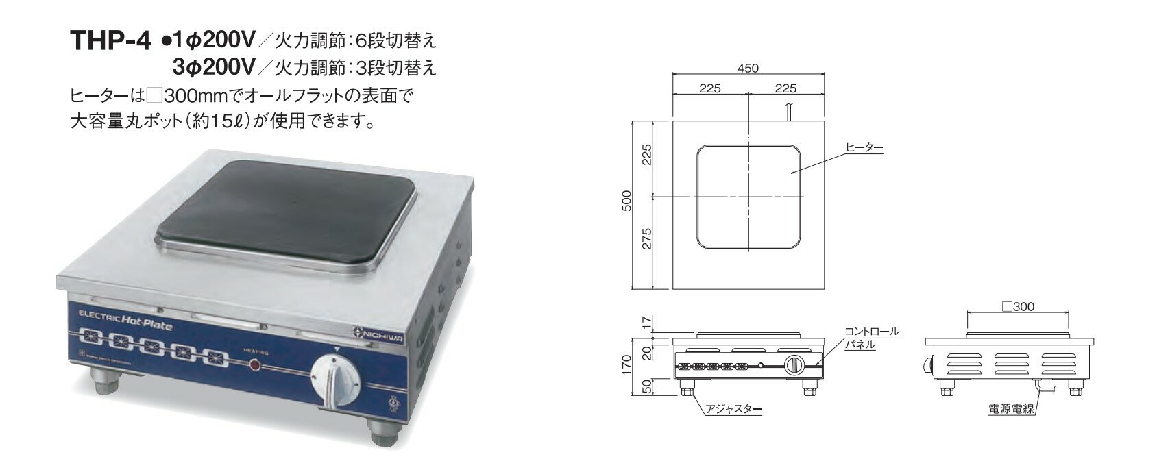 電気コンロ　ニチワ　型式THP-4 　電源1Φ200v