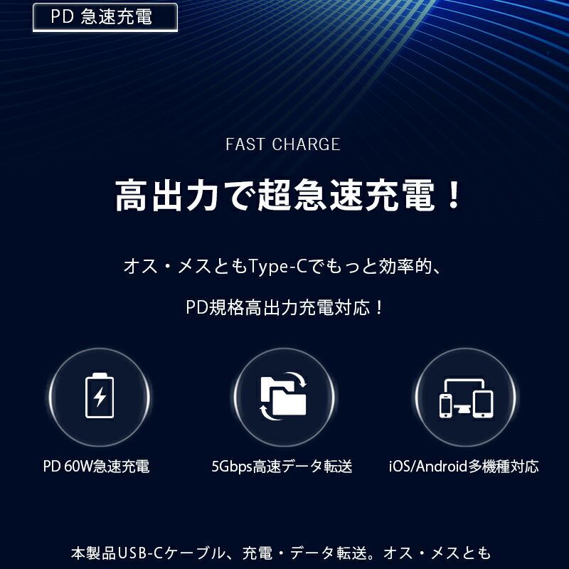 【2025最新】Type-C to Type-Cケーブル iPhone 17 長さ1m/1.5m/2m/3m タイプCスマホ充電 ケーブル PD60W 急速充電 USBケーブル usb-c ケーブル ゲーム機充電 5Gbps 高速データ転送 USB3.0規格 高耐久 ナイロン繊維 Android / iOS対応 超多用途【PL保険加入済み製品・安心】