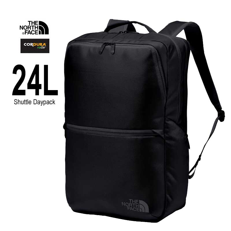 2024年春夏在庫 ザ ノースフェイス NM82329 K SHUTTLE DAYPACK 24L Black The North Face シャトル デイパック BLACK ブラック 就活バック 高強度の1050デニールリサイクルコーデュラバリスティックナイロンを使用した 24L容量のビジネスデイパックです。