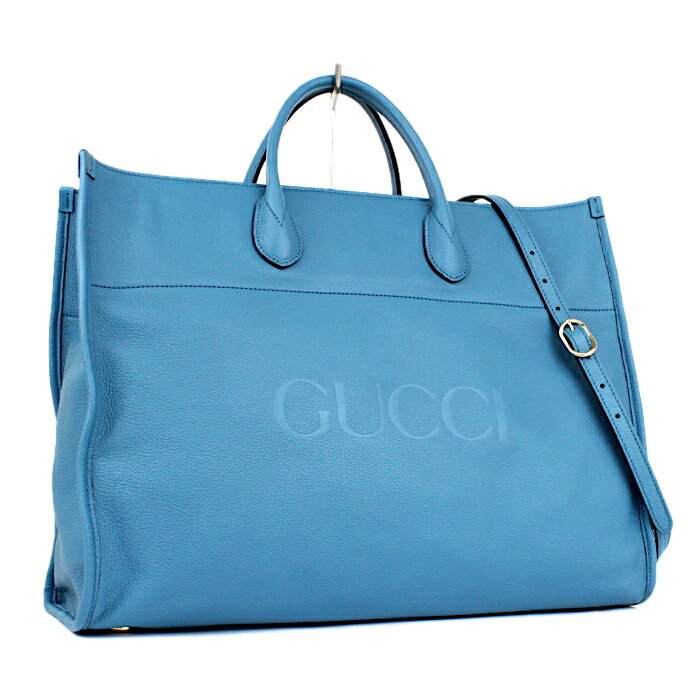 【中古】グッチ GUCCI レザー ブルー 青 2Way トートバッグ ショルダーバッグ トラベルバッグ 大容量 メンズ 674837