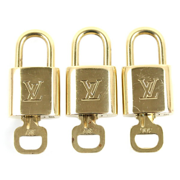 【中古】ルイヴィトン LOUIS VUITTON 3点セット ゴールド パドロック カデナ キー 鍵 ヴィンテージ ペンダントトップ アクセサリー