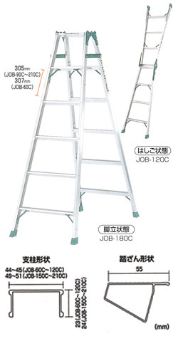 Stepladders - はしご兼用脚立 ジョブ メーカー直送 代引不可 個人宅不可 PICA JOB-60E