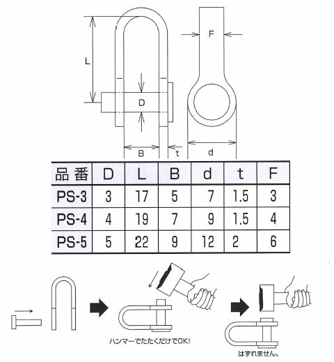 ステンレス金具 リベット式シャックル 1個価格 水本機械 PS-3