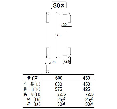 ステン 丸棒取手 450mm ブラウン・純金 1組価格 ※メーカー取寄品 シロクマ NO-174