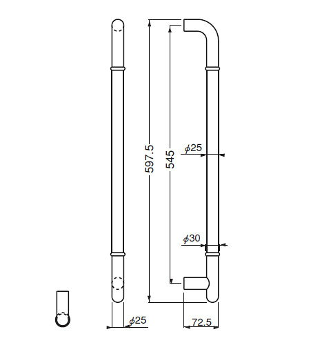 真鍮 F形丸棒取手 600mm クローム 1組価格 ※メーカー取寄品 シロクマ NO-255