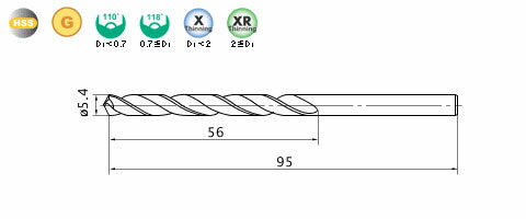 G-ストレートドリル 5.4mm 三菱マテリアル GSDD0540